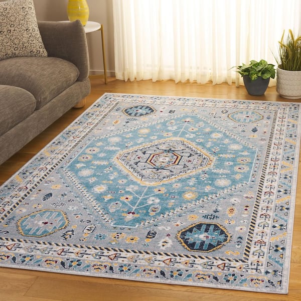 Bayside 9 ft. x 12 ft. Blue/Gray Traditional Medallion Area Rug
