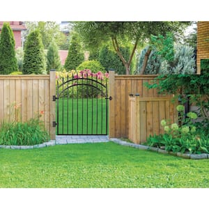 3.75 ft. x 4.67 ft. Tiger Eye Profile Black Metal Center Point Arched Top Fence Gate