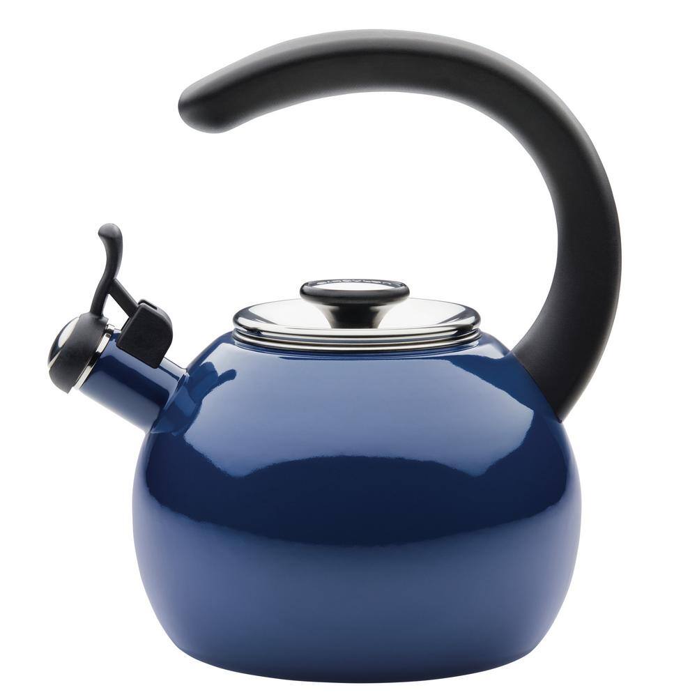 Navy Enamel Steel Whistling Teakettle with Flip-Up Spout, 2-Quart