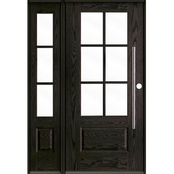 Krosswood Doors Faux Pivot 50 in. x 80 in. 6-Lite Left-Hand/Inswing Clear Glass Baby Grand Stain Fiberglass Prehung Front Door w/LSL