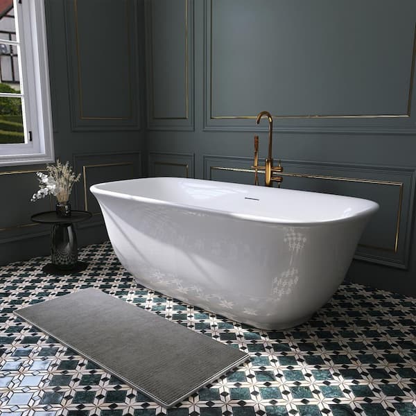 67 in. x 31.5 in. Acrylic Freestanding Flatbottom Double Ended Soaking Bathtub in White