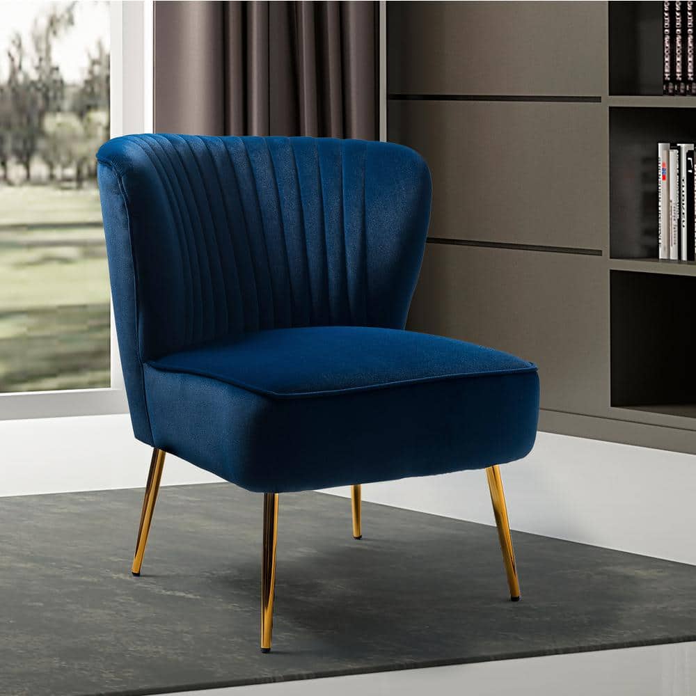Victorian Navy Velvet Accent Chair with Curved Mahogany Legs