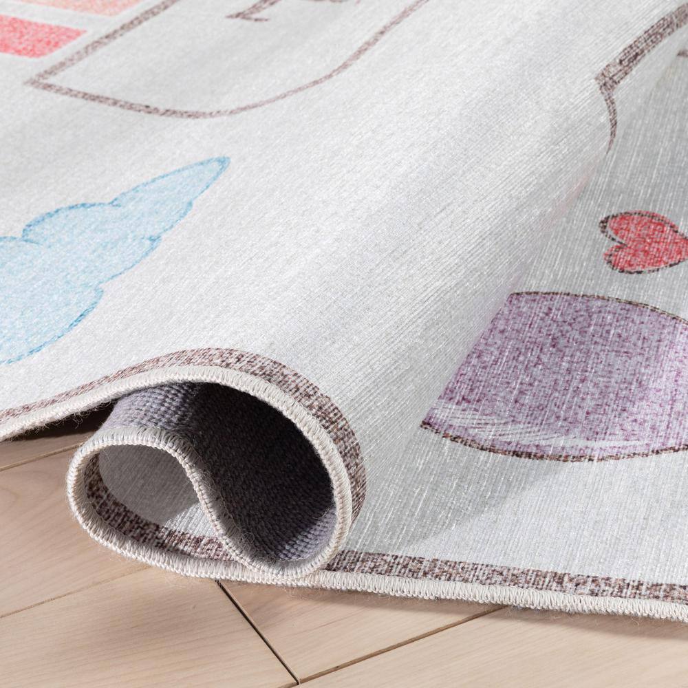 Kids Rainbow Hopscotch Playmat Rug 5' x 7' Synthetic