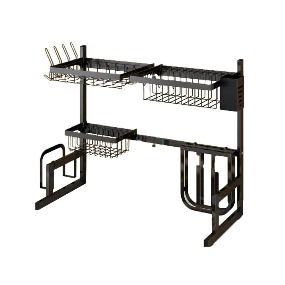 Adjustable 2-Tier Large Stainless Steel Dish Rack Drainer Over Sink for Kit