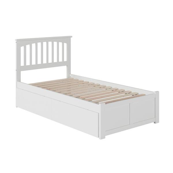 Atlantic Furniture Mission White Twin Platform Bed With Flat Panel Foot Board And 2 Urban Bed Drawers Ar8722112 The Home Depot