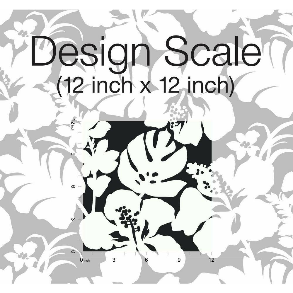Black and White Vinyl-Coated Tropical Floral Wallpaper