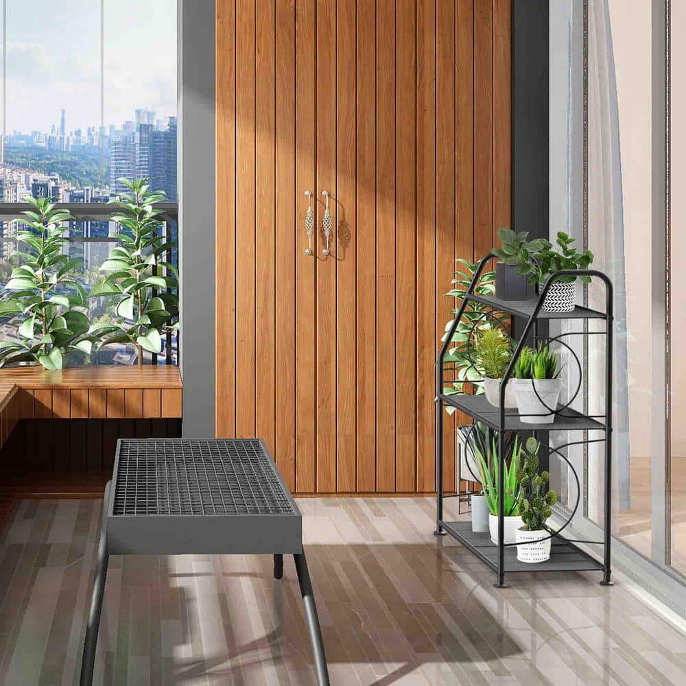 Black Metal 3-Tier Indoor Outdoor Plant Stand