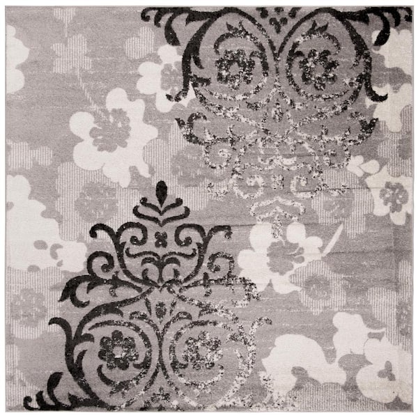 SAFAVIEH Adirondack Silver/Ivory 8 ft. x 8 ft. Square Floral Area Rug