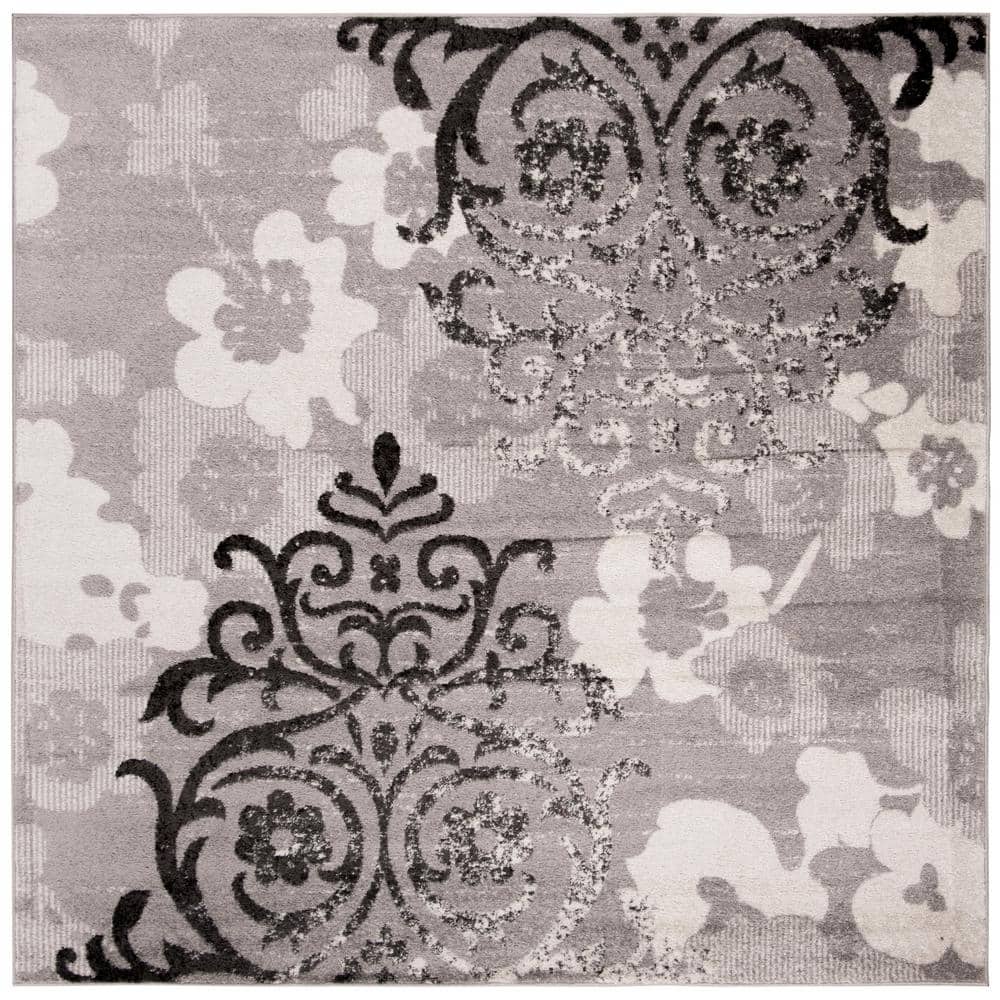 Silver Ivory 9' Square Reversible Synthetic Area Rug