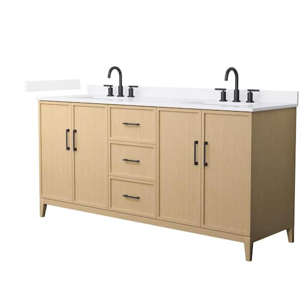 Wyndham Collection Elan 72 in. W x 22 in. D x 35 in. H Double Bath Vanity in White Oak with White Quartz Top
