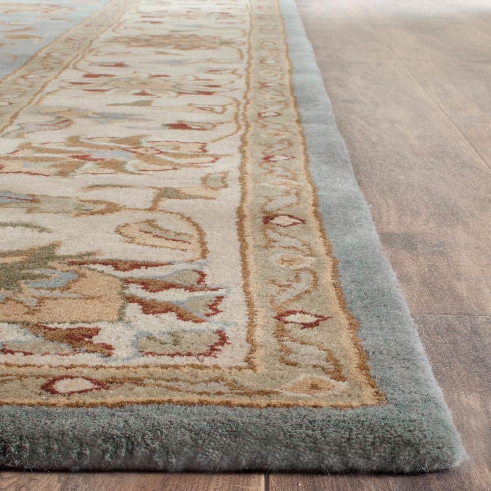Royalty Blue and Beige 7' Square Wool Handmade Tufted Rug