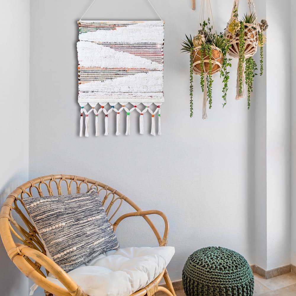 Boho Chindi Multicolor Woven Wall Hanging with Fringe