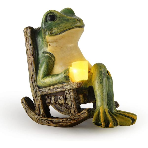 Green Resin Solar Frog Garden Statue