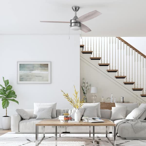 Berryhill 48 in. Color Changing LED Dual Mount Brushed Nickel Ceiling Fan with 3 Reversible Blades and Pull Chains