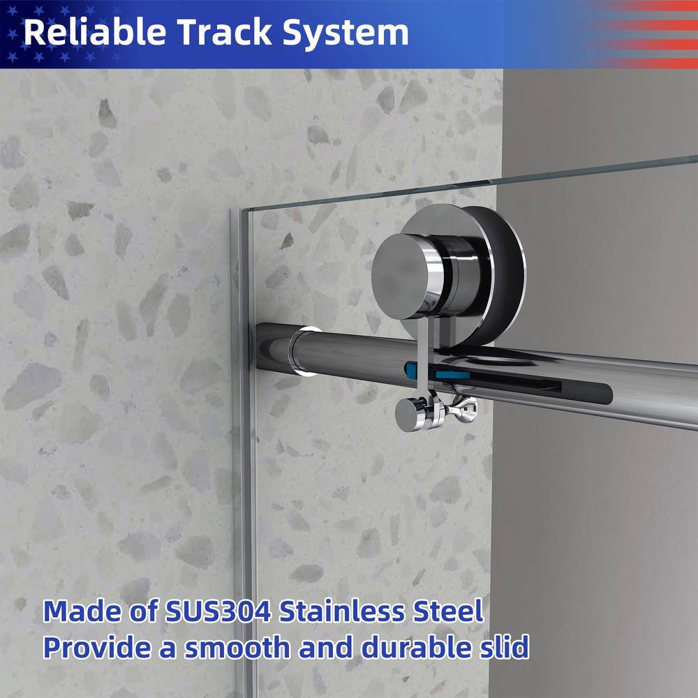 60 in. Frameless Sliding Shower Door with Clear Glass and Chrome Finish