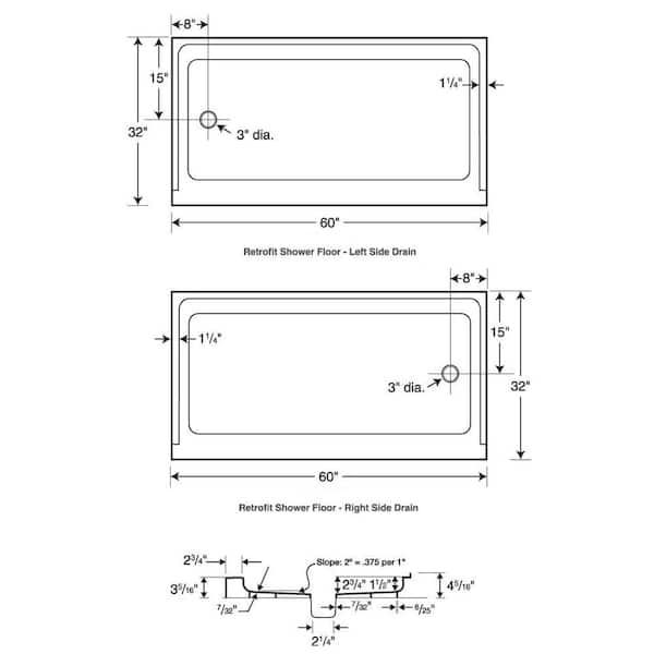 32 in. x 60 in. Solid Surface Single Threshold Retrofit Left Drain Shower Pan in White
