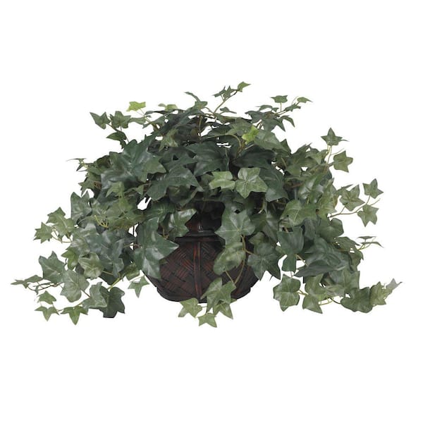 Nearly Natural 18 in. Artificial H Green Puff Ivy with Vase Silk Plant