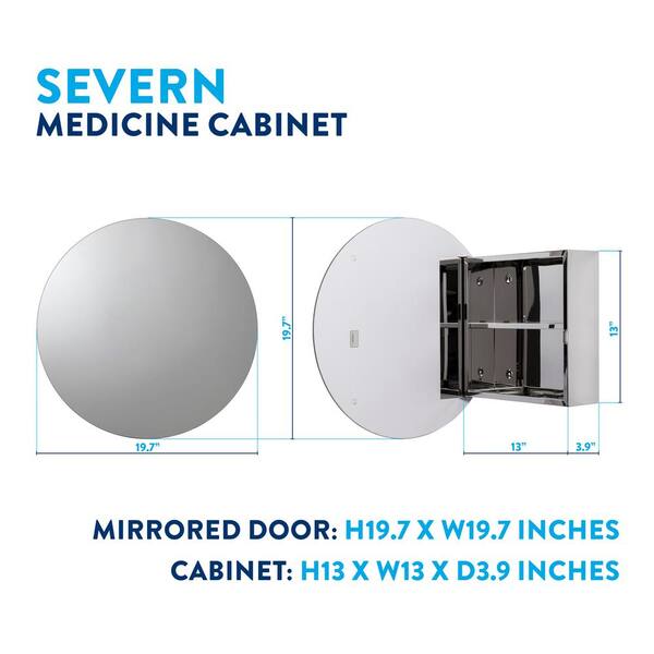 Severn 21-1/2 in. W x 21-1/2 in. H x 4-3/10 in. D Frameless Stainless Steel Surface-Mount Bathroom Medicine Cabinet Severn 21-1/2 in. W x 21-1/2 in. H x 4-3/10 in. D Frameless Stainless Steel Surface-Mount Bathroom Medicine Cabinet