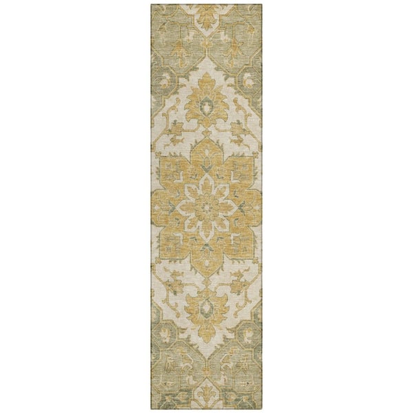Chantille Machine Washable Indoor/Outdoor Abstract ACN3027 Gold 2 ft. x 7 ft. Runner Rug