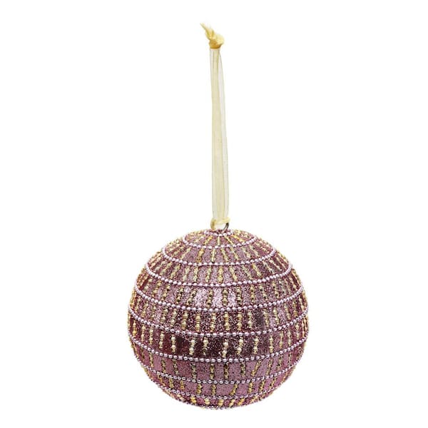 Unbranded Glistening Candy Pink Stripe Handcrafted Globe Christmas Ornament (4-Pack)
