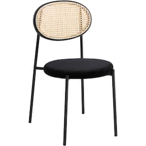 Euston Modern Wicker Dining Chair with Black Velvet Round Seat