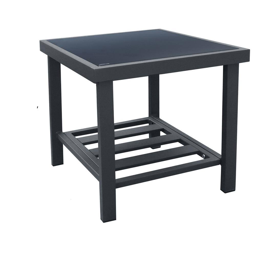 Movisa Rustic Aluminum Outdoor Side Table with Storage Space Y