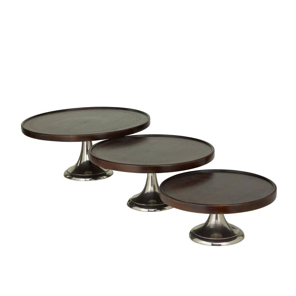 Dark Brown and Silver 3-Piece Round Pedestal Cake Stand Set