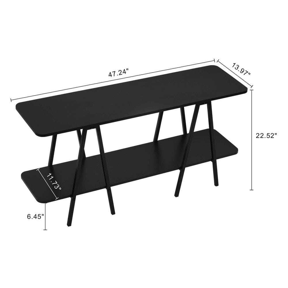 Celine Black Modern Console Table with Two Shelves
