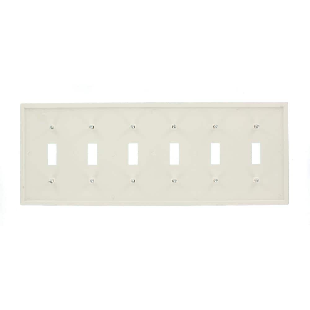 White Nylon 6-Gang Toggle Device Switch Wall Plate