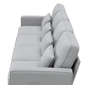 104.00 in. Polyester Rectangle Sectional Sofa in. Light Gray with Armrest Pockets and 4 Pillows