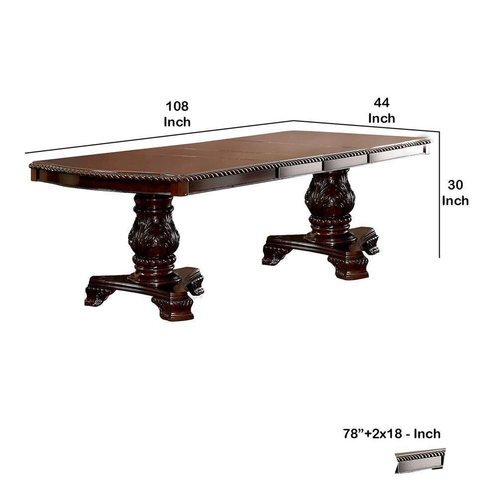 Traditional Dark Brown Wood Extendable Dining Table for Eight