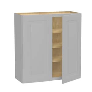 Grayson Pearl Gray Painted Plywood Shaker Assembled 3 Shelf Wall Kitchen Cabinet Soft Close 33 in W x 12 in D x 36 in H
