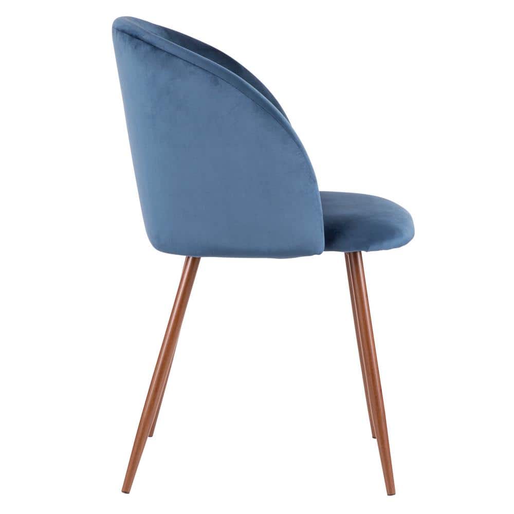 High-Back Contemporary Blue Velvet Side Chair with Walnut Metal Legs