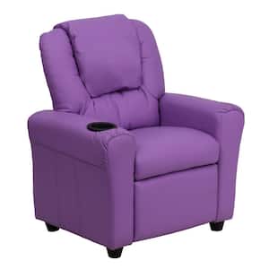 Contemporary Lavender Vinyl Kids Recliner with Cup Holder and Headrest