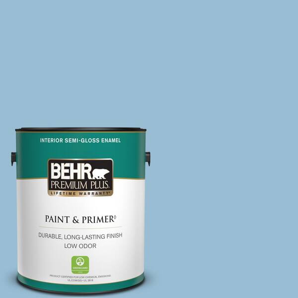 BEHR PREMIUM PLUS 1 gal. #PPU14-11 Gentle Sky Semi-Gloss Enamel Low Odor Interior Paint & Primer