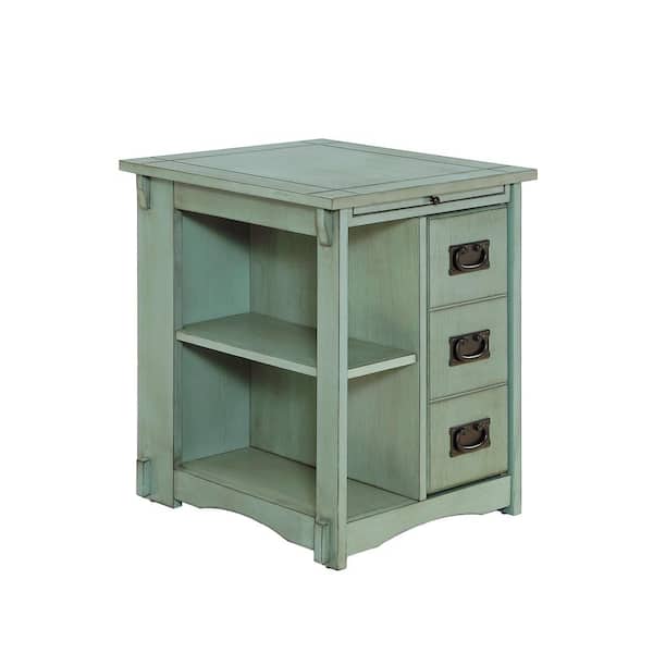 Powell Company Jones 22.63 in. Teal Rectangle Wood End Table with Storage