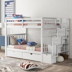 GOSALMON Gray Full Over Full Bunk Bed with Shelves and 6-Storage ...