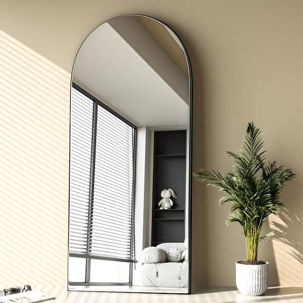 24 in. W x 71.2 in. H Modern Arched Aluminum Frame Black Standing/Floor Standing Full-length Mirror