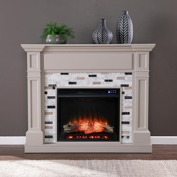 Southern Enterprises Tanderson 48 in. Marble Surround Electric Fireplace in Gray