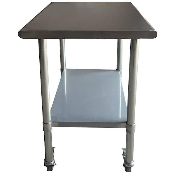 48 in. Stainless Steel Kitchen Utility Table with Casters and Adjustable Shelf