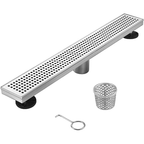 Elegante Drain Collection 24 in. Linear Stainless Steel Shower Drain - Square Hole Pattern