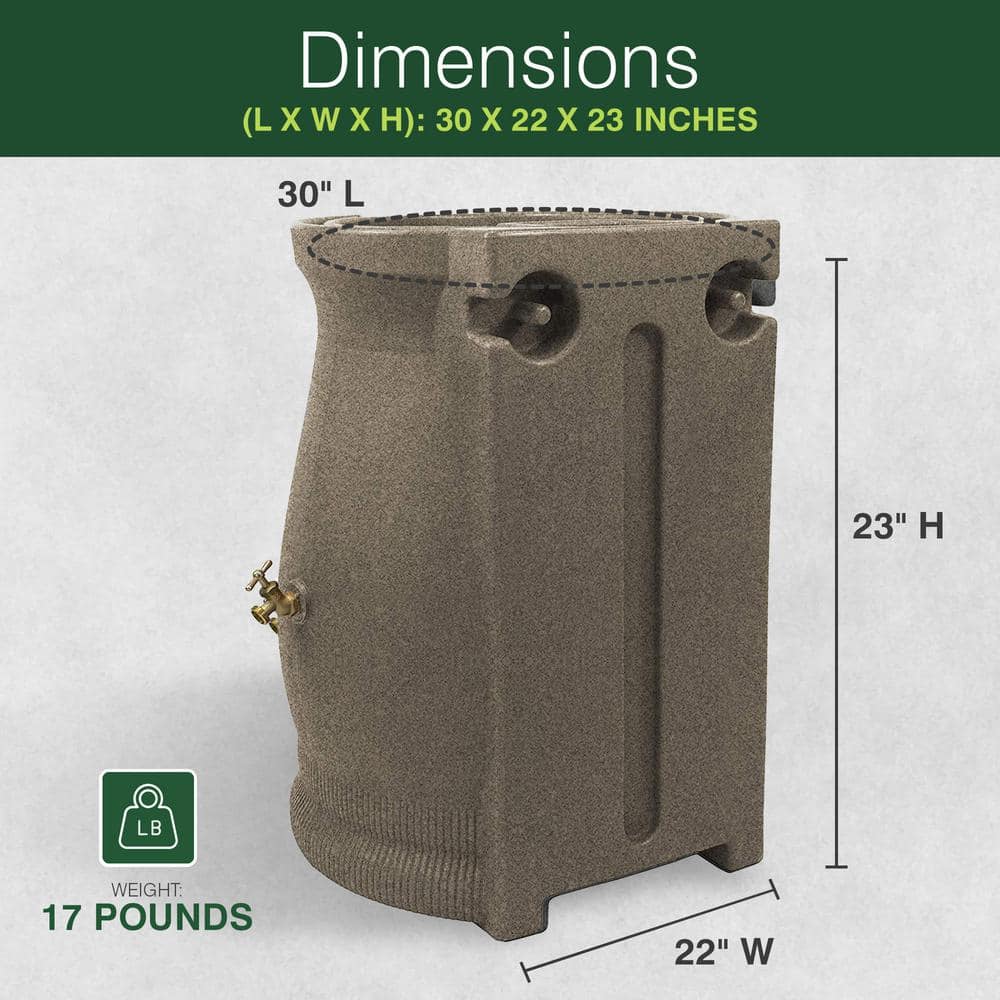 Sandstone Polyethylene 50 Gallon Urn Rain Barrel with Planter