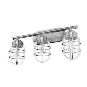 Starklake 24 in. 3-Light Brushed Nickel Wall Sconce with Basket Shade