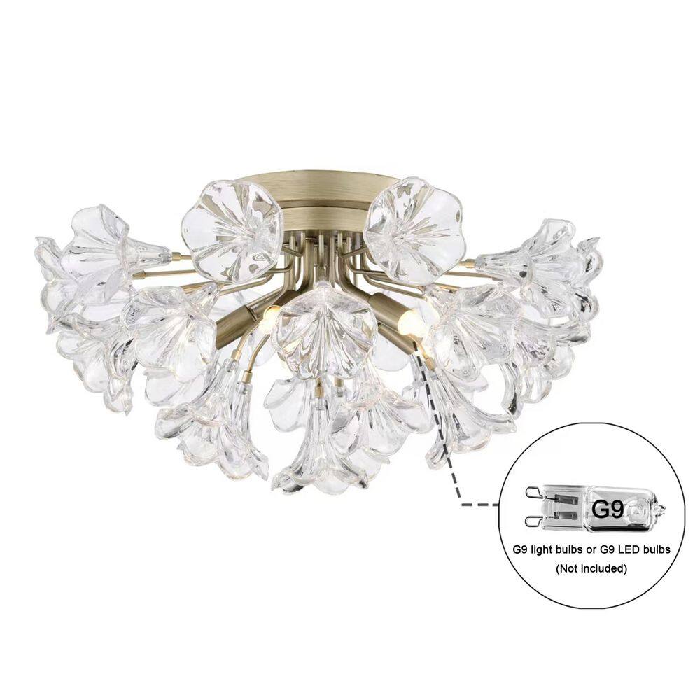 Blanca Brushed Champagne Glass Flower Flush Mount Light