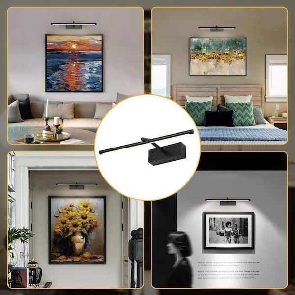 15.5 in. Dimmable LED Picture Light with Remote Control and Swivel, Matte Black Artwork Lighting for Walls