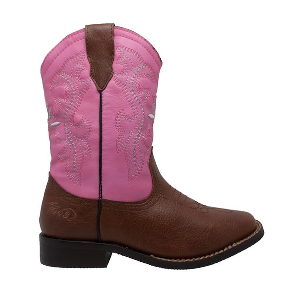 AdTec Girls Size 1 Pink/Brown Faux Leather 8 in. Western Cowboy Boots