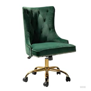 Adelina Green Height Adjustable Swivel Tufted Armless Task Chair with Nailhead Trim and Metal Base