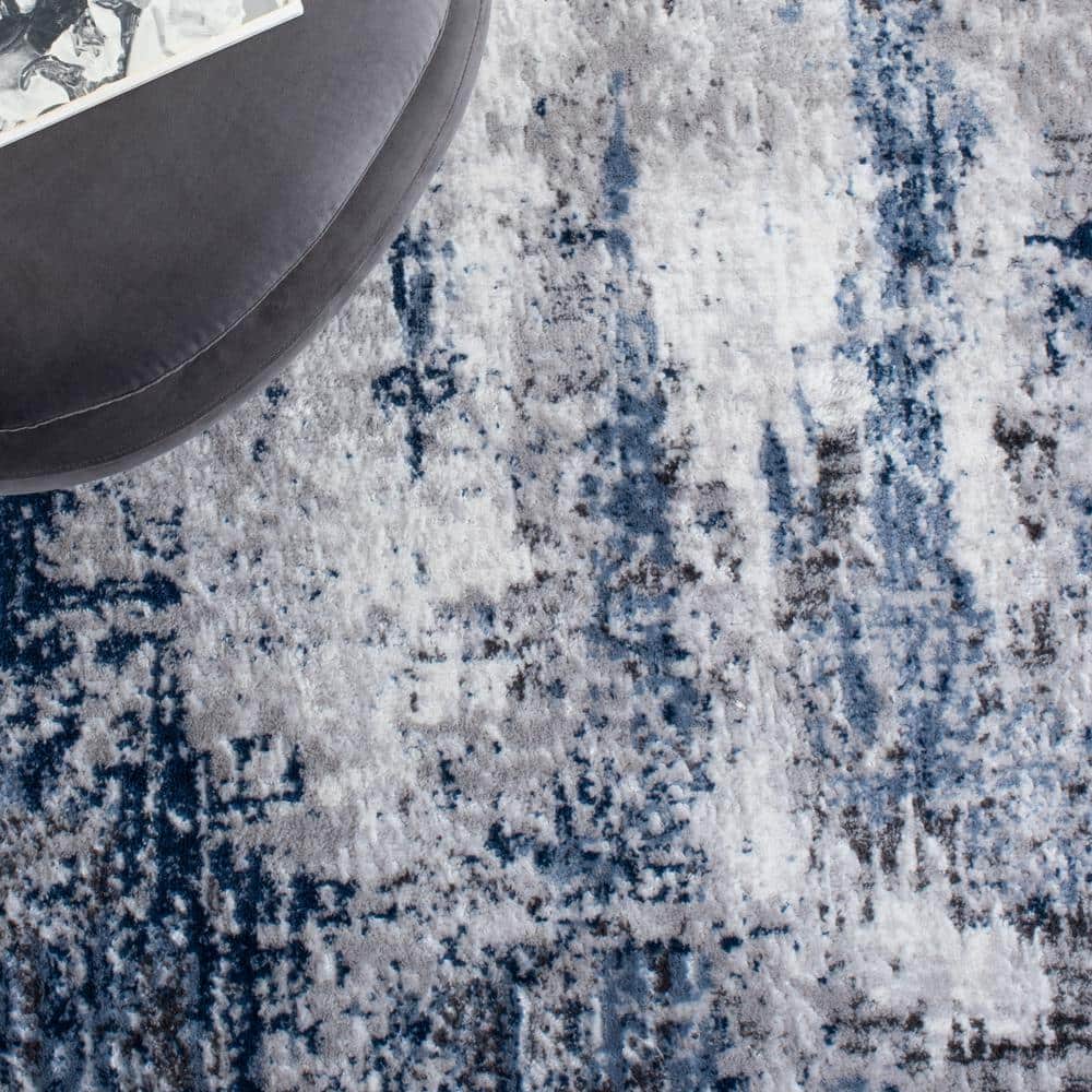 Amelia Grey and Light Blue Abstract Synthetic Area Rug