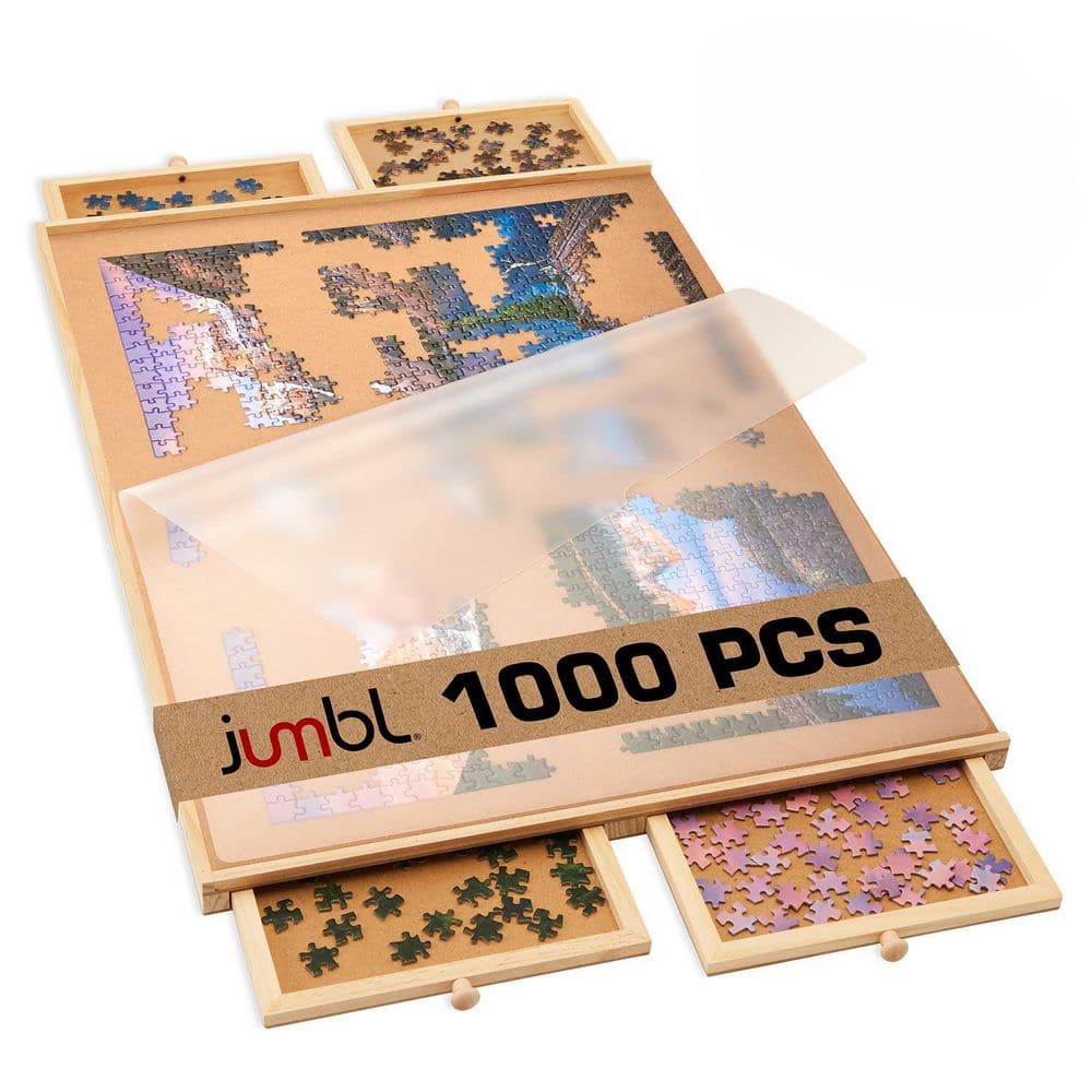 JUMBL 1000-Piece Puzzle Board with Drawers, Lazy Susan and Cover