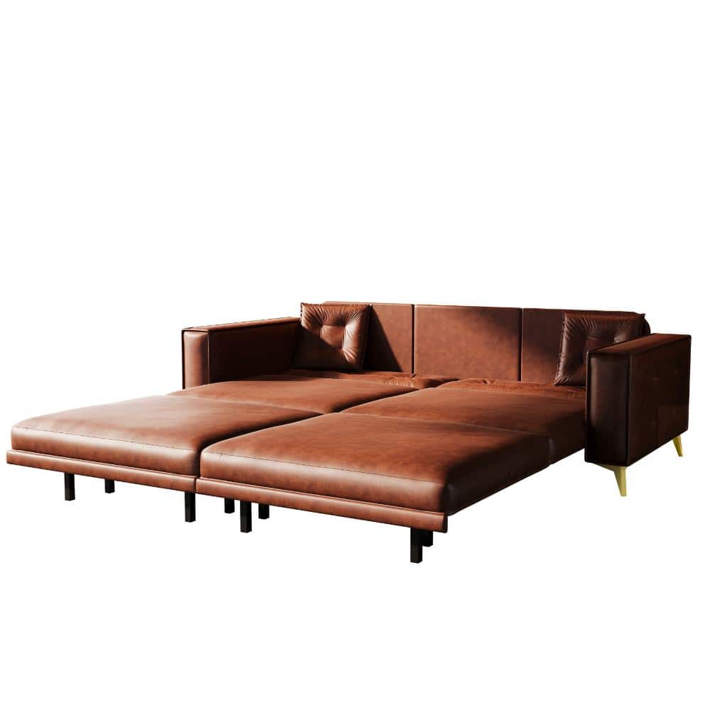 92.1 in. W Square Arm Faux Leather Rectangle Pull Out Sofa in Light Brown with 2 Pillows and Ultra Wide Armrests price history on PriceWatchPro